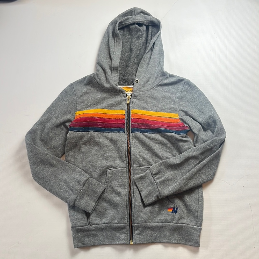 Aviator Nation Kids 5 Stripe Hoodie/Zip Up - Heather Grey
